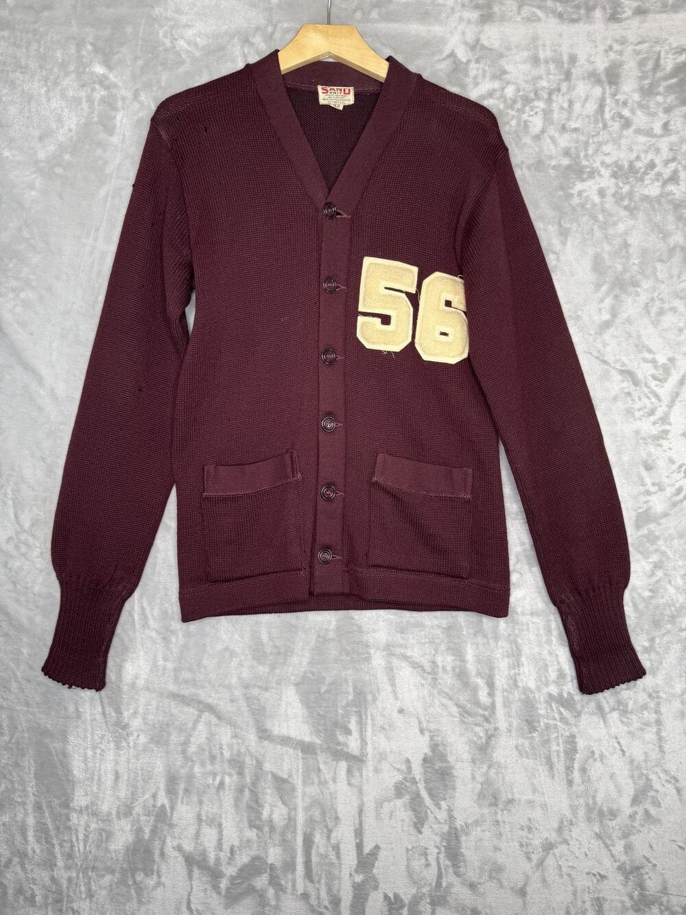 Vintage Sand Knit Cardigan Sweater Mens Large Red Wool Varsity 56 Letterman